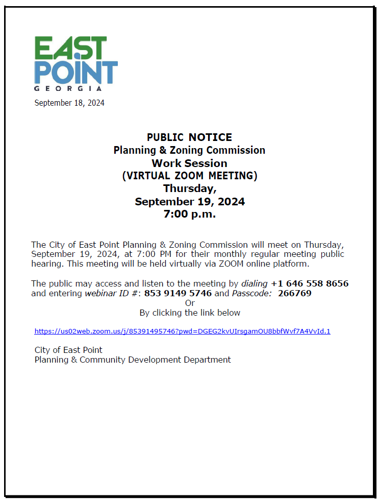 PUBLIC NOTICE: Planning & Zoning Commission Work Session (via Zoom)