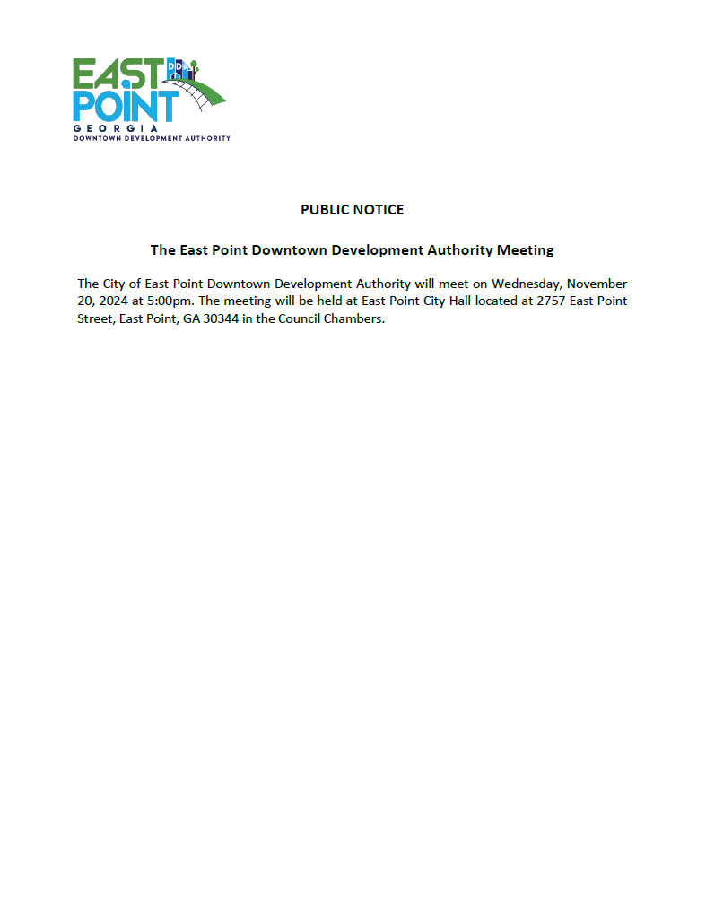 PUBLIC NOTICE: The East Point Downtown Development Authority Meeting