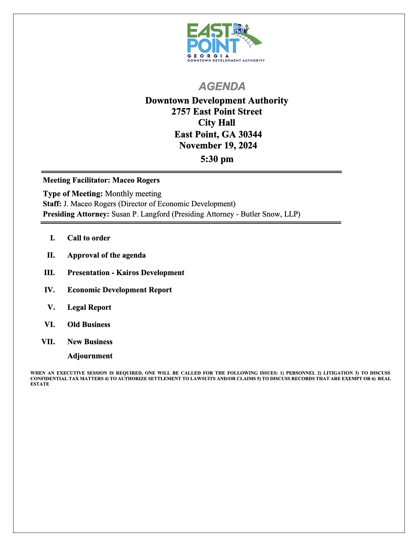 The Downtown Development Authority Monthly meeting