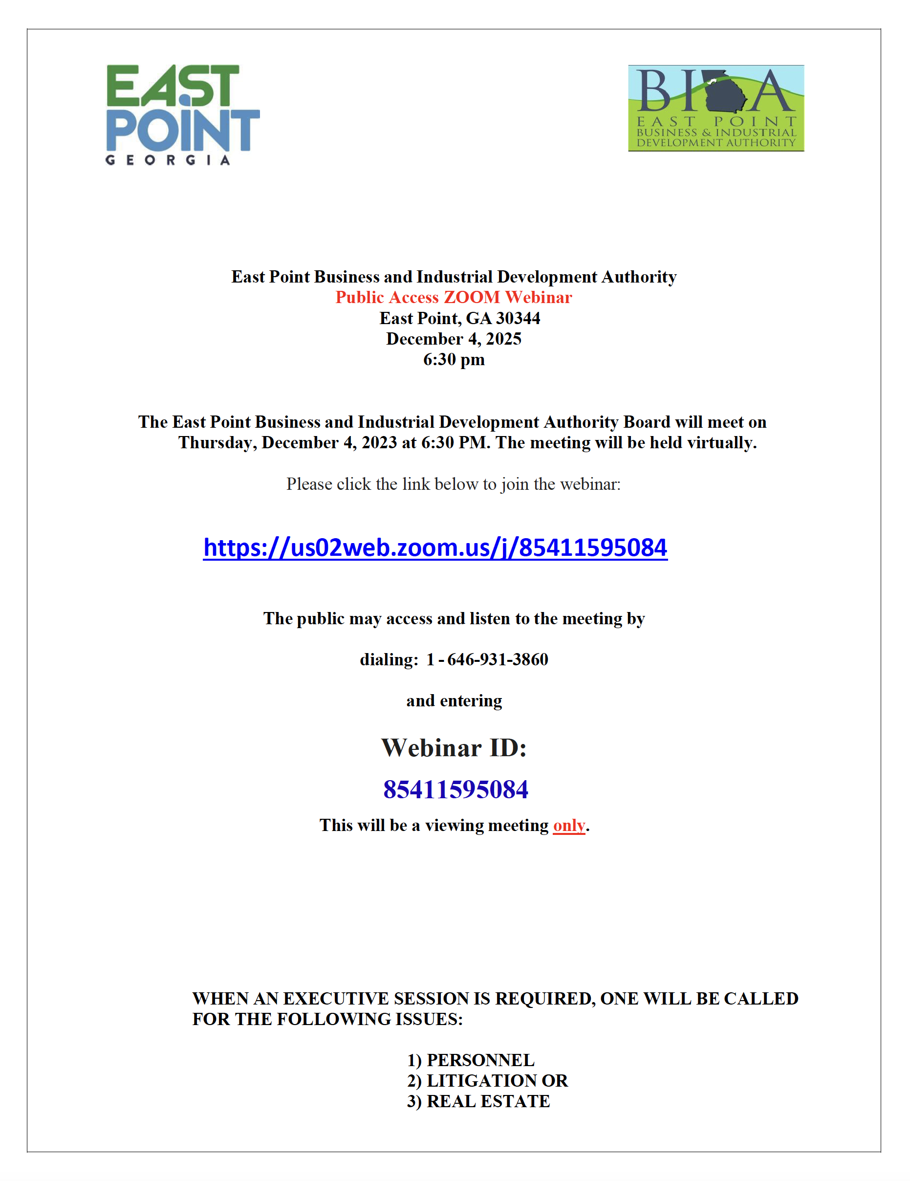 BIDA December 4 Meeting