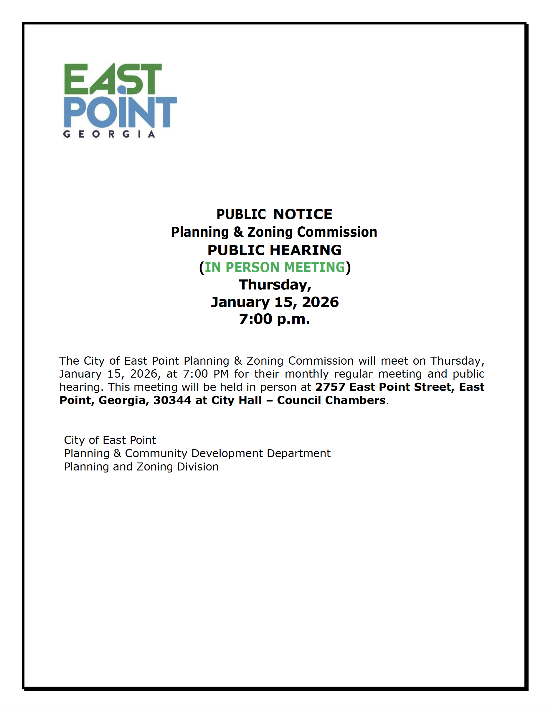 Planning & Zoning Public Hearing Meeting