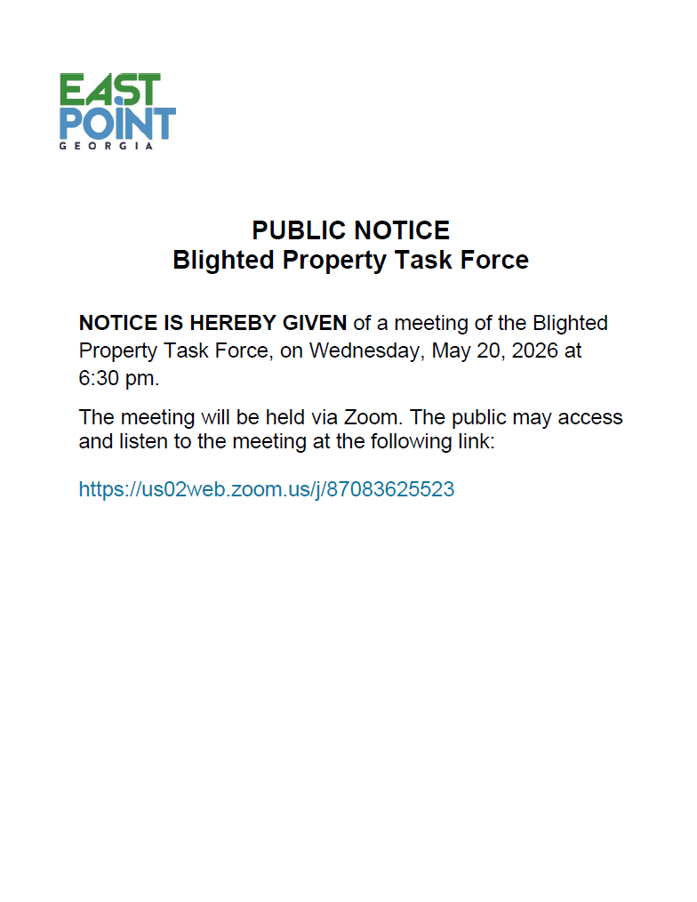 PUBLIC NOTICE: Blighted Property Task Force (Virtual ZOOM) Meeting
