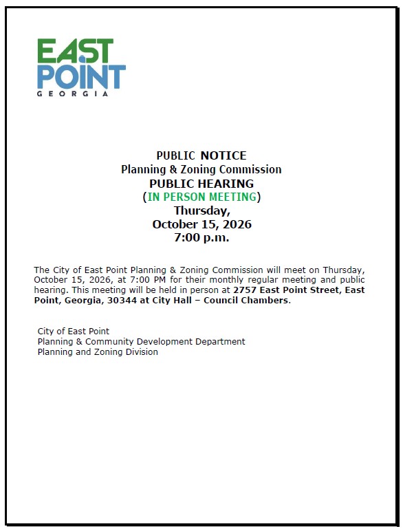PUBLIC NOTICE: Planning & Zoning Commission – PUBLIC HEARING  (In Person) Meeting